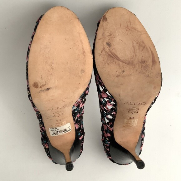 Aldo Pumps Beira Lattice Peep-toe Heels Black Floral 38 - Picture 9 of 12